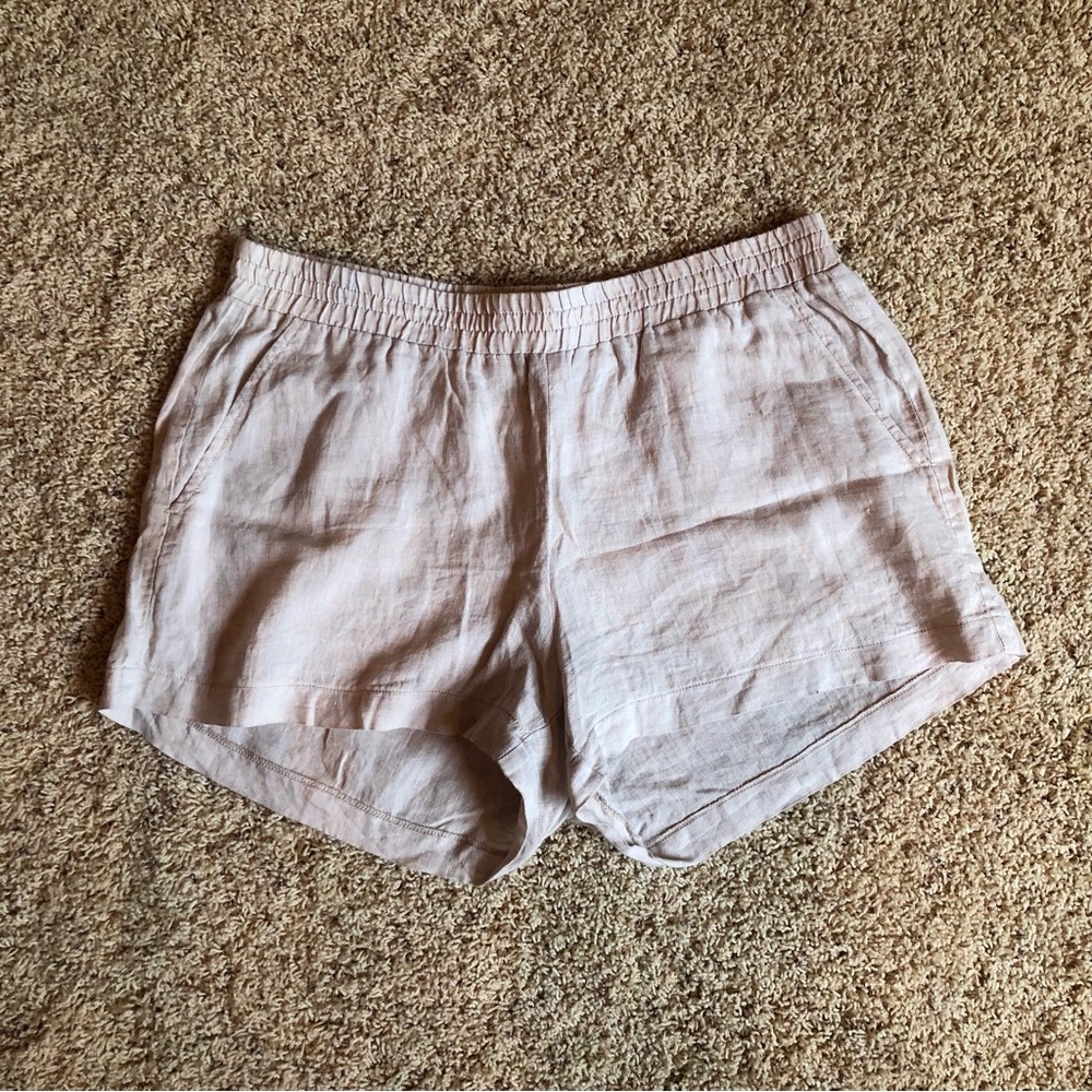 Finley Linen Blend Shorts Tan Elastic Waist Pockets Earth Tone No Size Tag